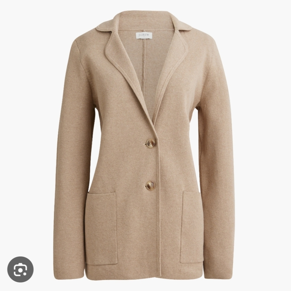 J. Crew Sweater Blazer Jacket S Camel Gold Button Stretch Knit Preppy Office New